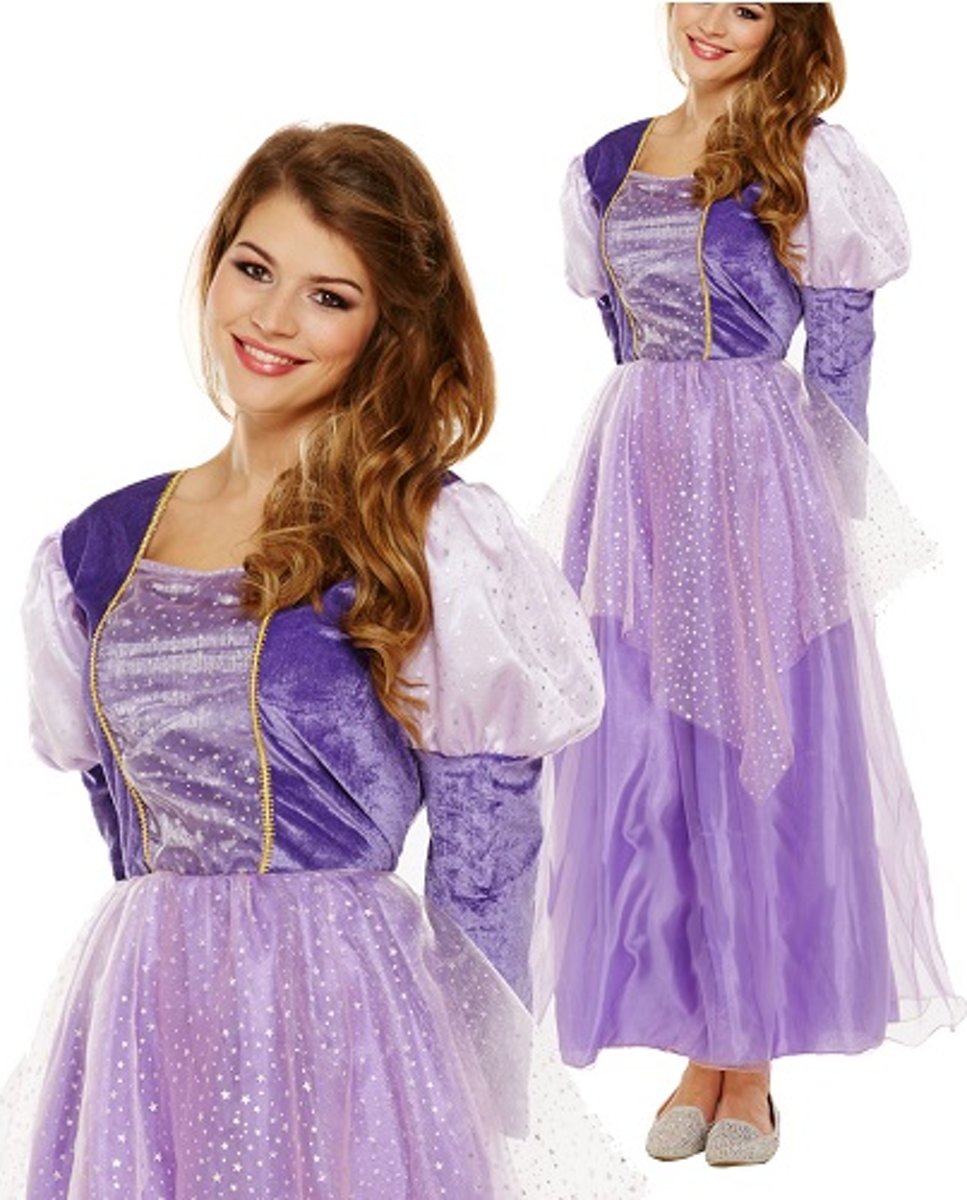 VOLWASSENEN DAMES Prinsessenjurk Rapunzel Kostuum | Lange Prinsessen Jurk | Kleur: Paars / Violet | Carnavalskleding | Verkleedkleding | Feest Jurk 100 | Vrouw | Maat: 34 t/m 40 One Size Fitts All